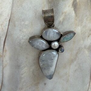 Multi-Stone Moonstone and Pearl Pendant - Iridescent